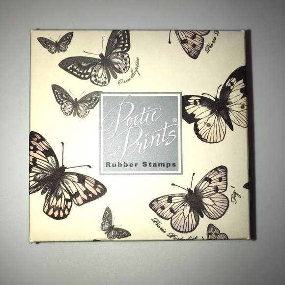 HERO ARTS Poetic Prints Butterfly Butterflies Rubber Stamp Wood Mount Set of 4 - Picture 7 of 9